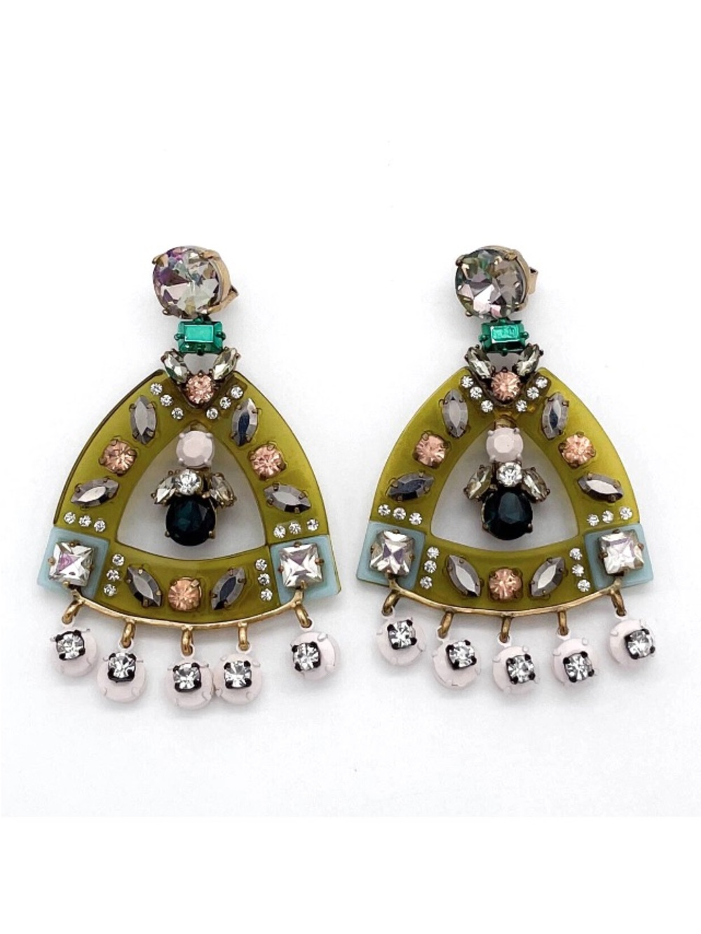J Crew Runway Lucite Rhinestone Dangle Statement Earrings